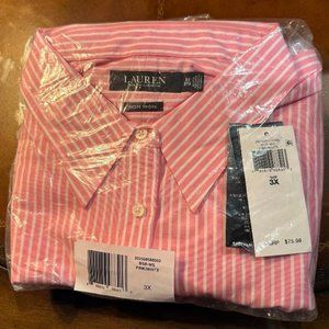 Women's Ralph Lauren Pink Striped Long Sleeved Blouse Size 3X New With Tags